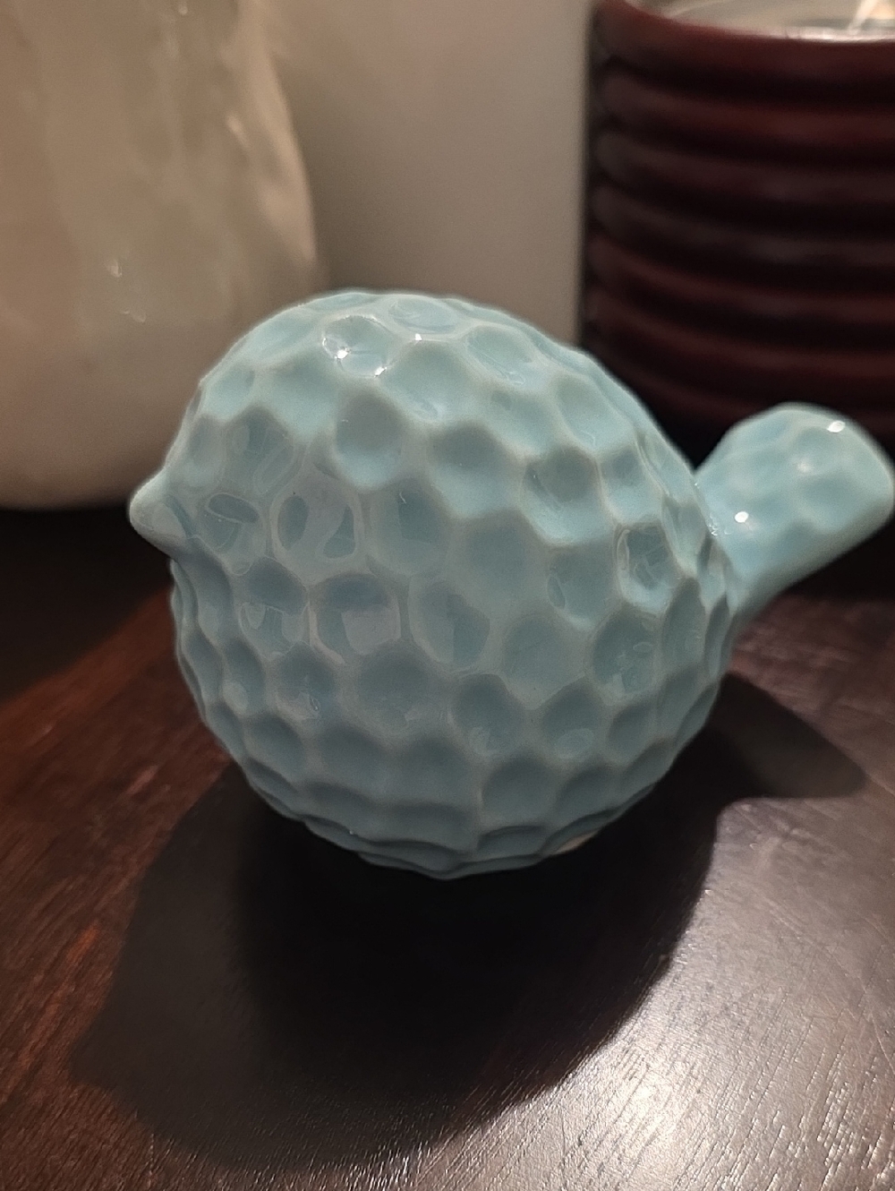 Ceramic Textured Bird Sculpture - Light Blue